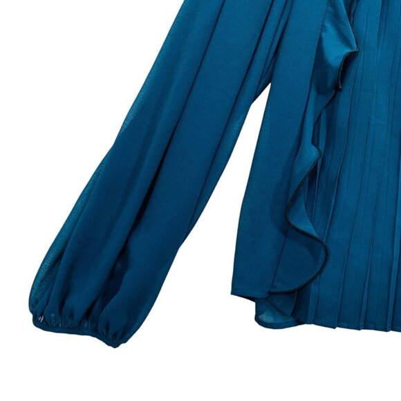 - Zara pleated forest green  ruffled blouse sz meduim - Picture 11 of 15